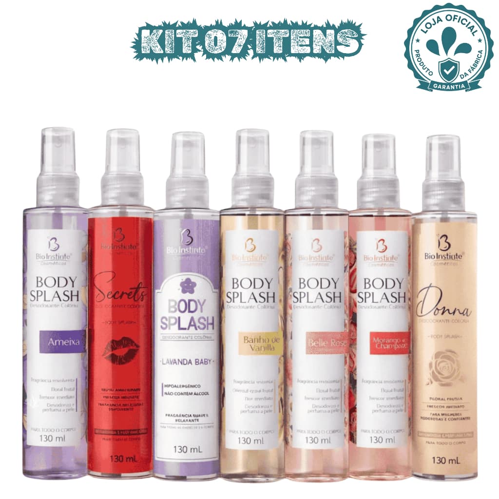 Kit 7 Body Splash Perfume Corporal Alta Fixação Colonia Desodorante Dia e Noite 130ML Bio Instinto