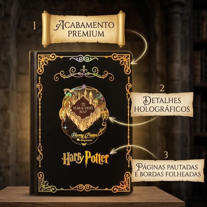 Caderno  Capa Dura Harry Potter Hogwarts Agenda Diário Temático Mapa Do Maroto Anime Escola Planner