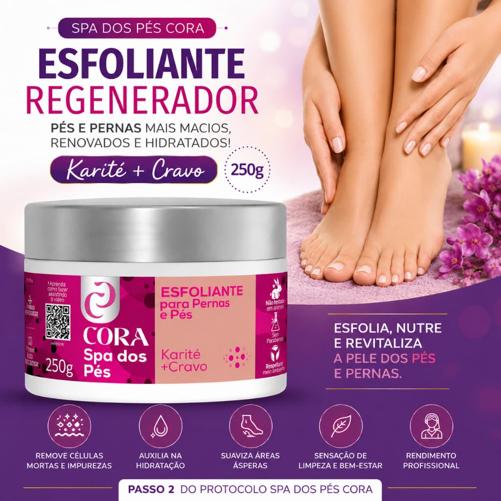 Esfoliante Spa dos Pés Cora Karité Cravo 250g Pés Pernas Calcanhares Ressecados Pedicure Podologia