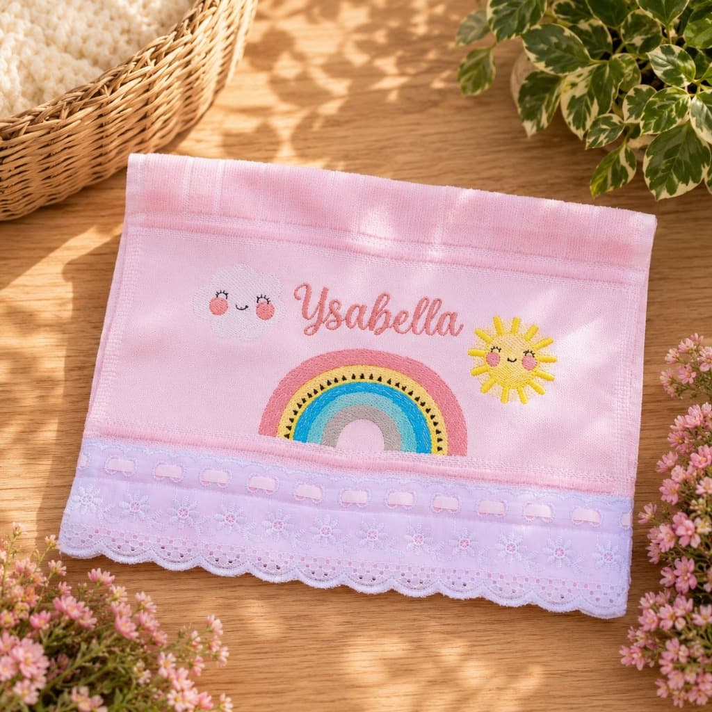 Toalha De Boca Arco Iris Boho Bordada Com Nome Dohler Premium
