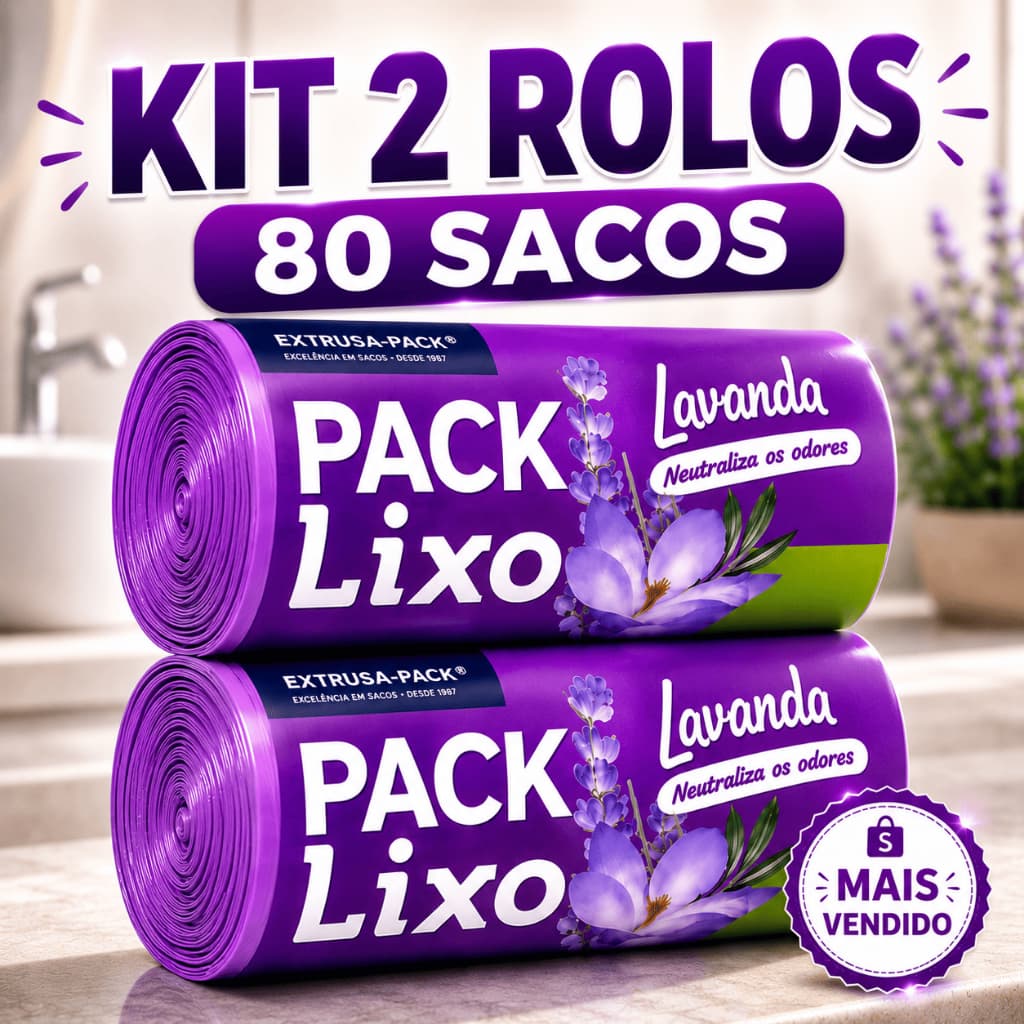 Kit 2 Rolos Saco Lixo 8L Lavanda 80 Unidades 34x38 Resistente Perfumado Banheiro Pia Cozinha Neutraliza Odores
