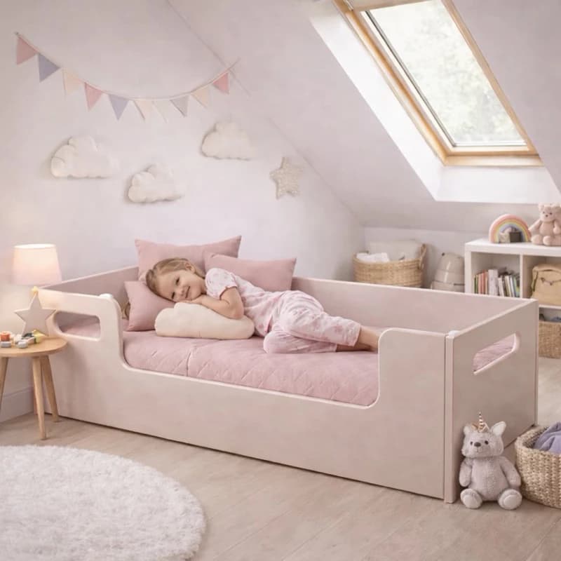 Cama Infantil Montessoriana Com Colchão Incluso e Grade Proteção Caminha Cercado Quarto Juvenil