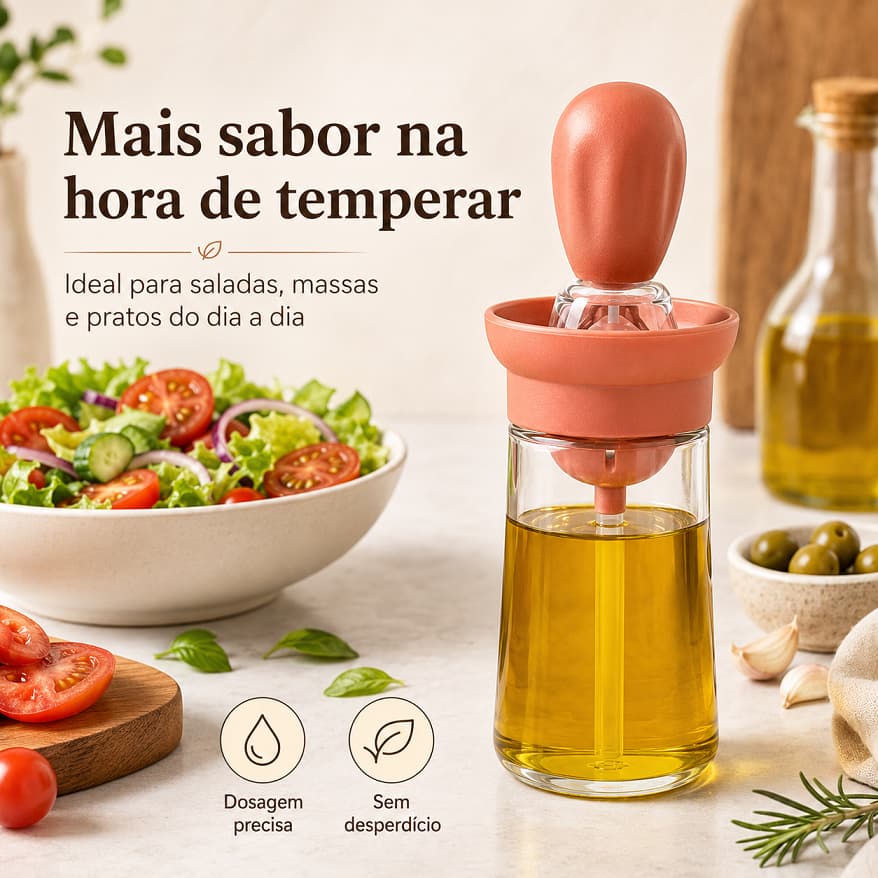Dispenser com Pincel Integrado – Dosagem Perfeita de Azeite Sem Bagunça