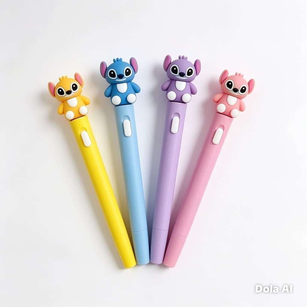 Caneta Stitch Com Luz Led Que Acende 3d Ponta Fina Kawaii