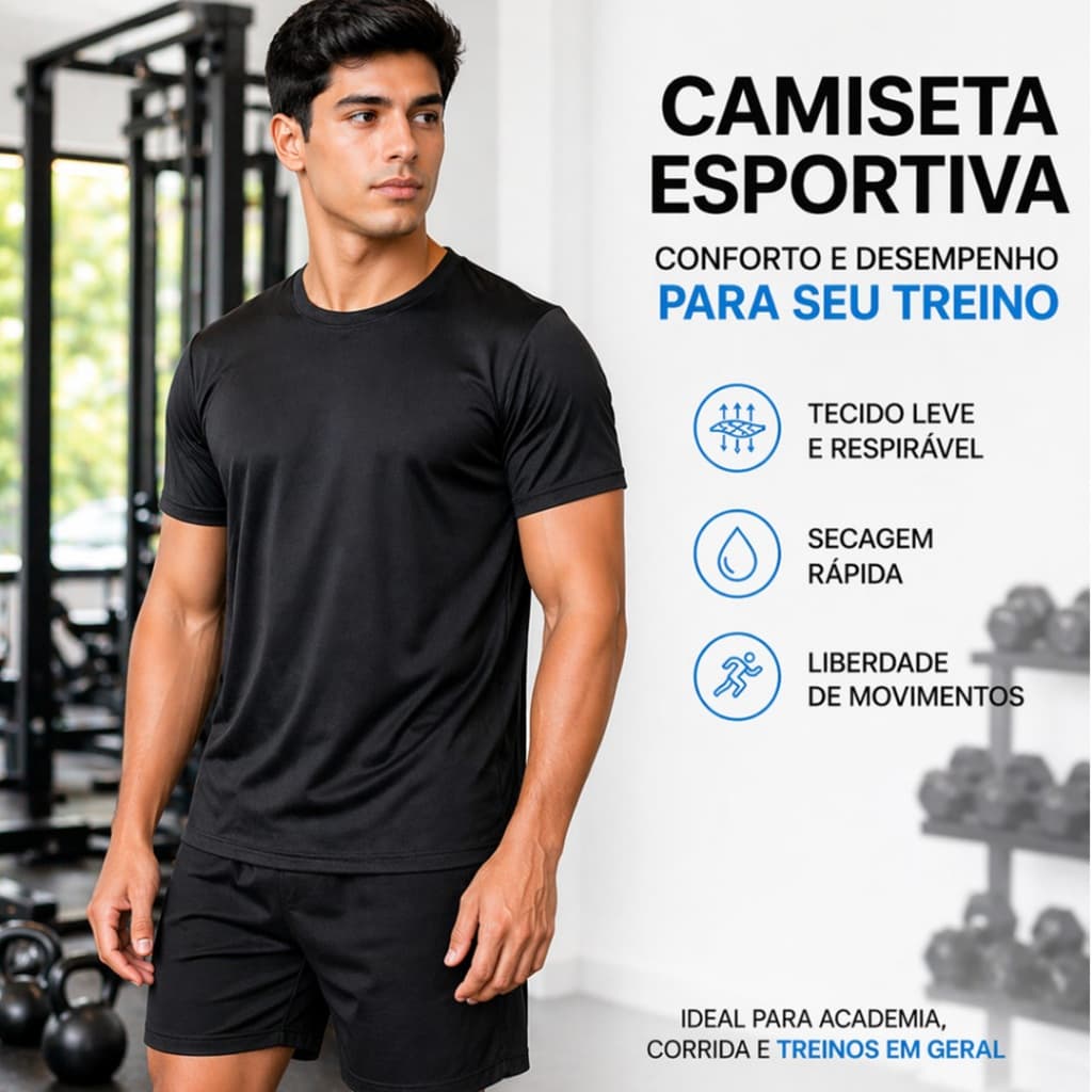 KIT Camisa Bermuda Masculina Academia Dry Fit P ao GG Seca Rápido Fitness Treino Corrida Promoção