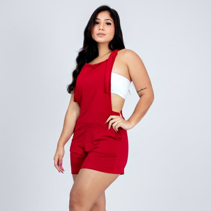 Jardineira Feminina Curta Salopete Viscose Lisa Casual Dia a Dia Verão Sem Manga Básica