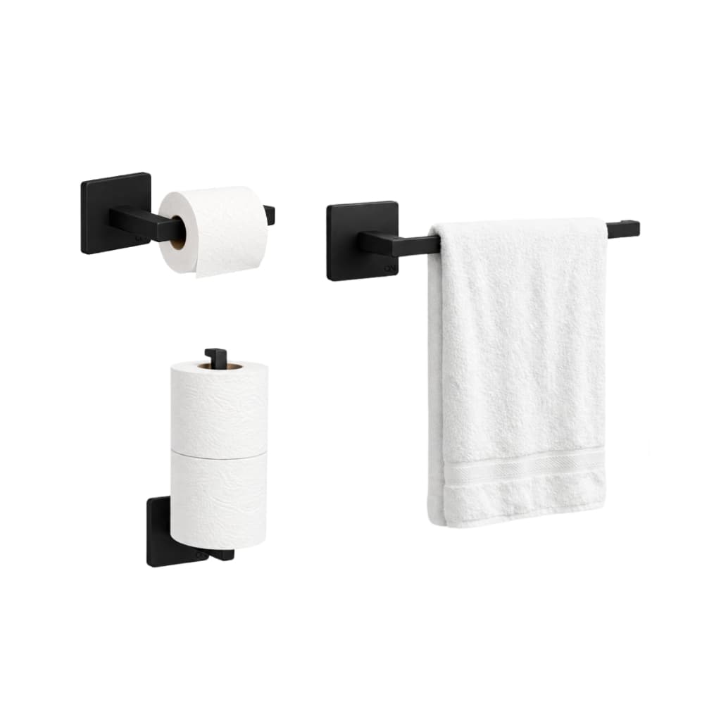 Kit Banheiro Porta Toalha, Papel Higiênico E Reserva Unnic Preto