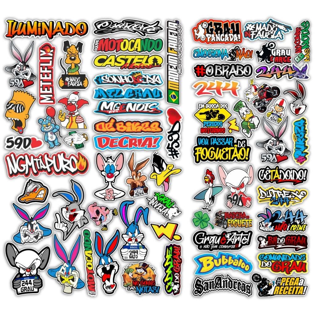 270 Adesivos Moto - 5 Cartelas de adesivos - Adesivo para Moto, Capacete, Bike, Carro