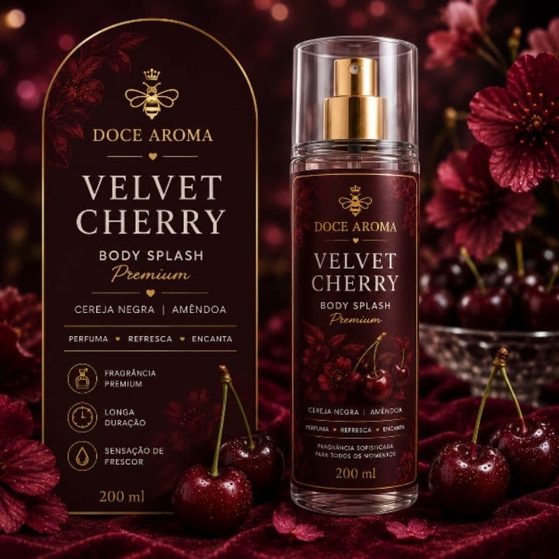 ✨ BODY SPLASH PREMIUM VELVET CHERRY | CEREJA NEGRA & AMÊNDOAS | 200ML ✨