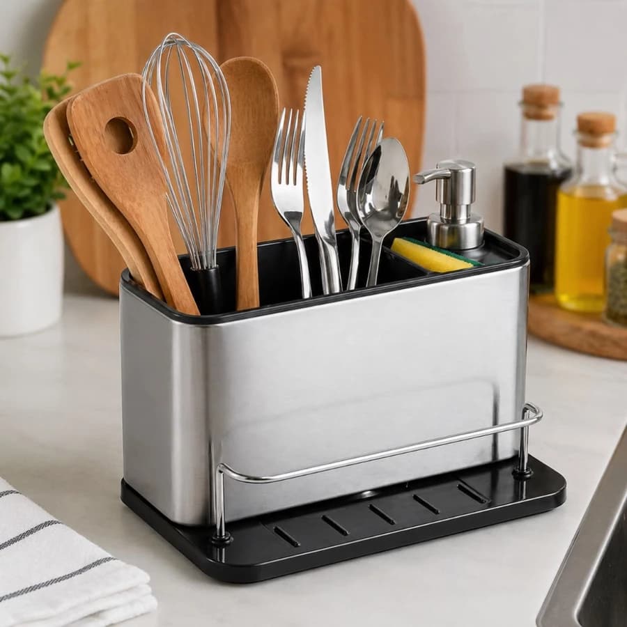 Organizador De Pia Bancada Inox Porta Esponja Detergente Cozinha Utensílios Compacto
