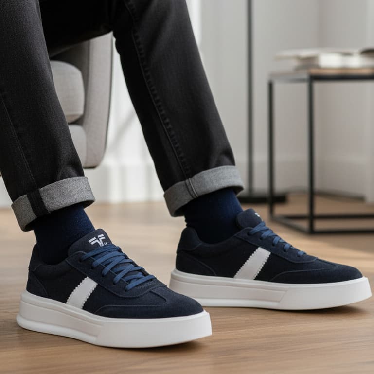 Tênis Casual Streetwear Sola Ortopédica Couro De Camurça Conforto Moderno Casual