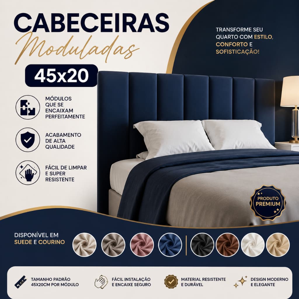 Kit de 4 a 10 Placas Estofadas 45x20cm para Cabeceira de Cama - Envio Imediato