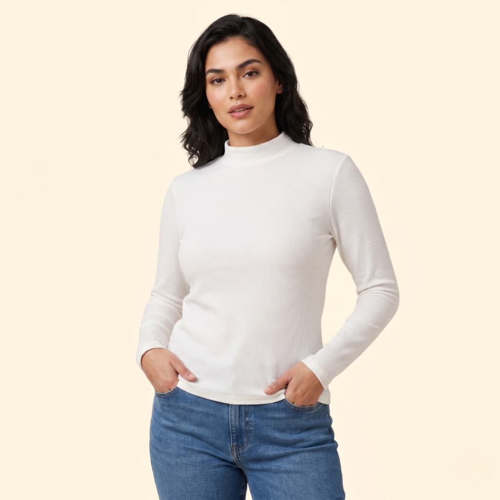 Blusa Feminina Ribana Manga Longa Peluciada Gola Alta Canelada Frio Elegante