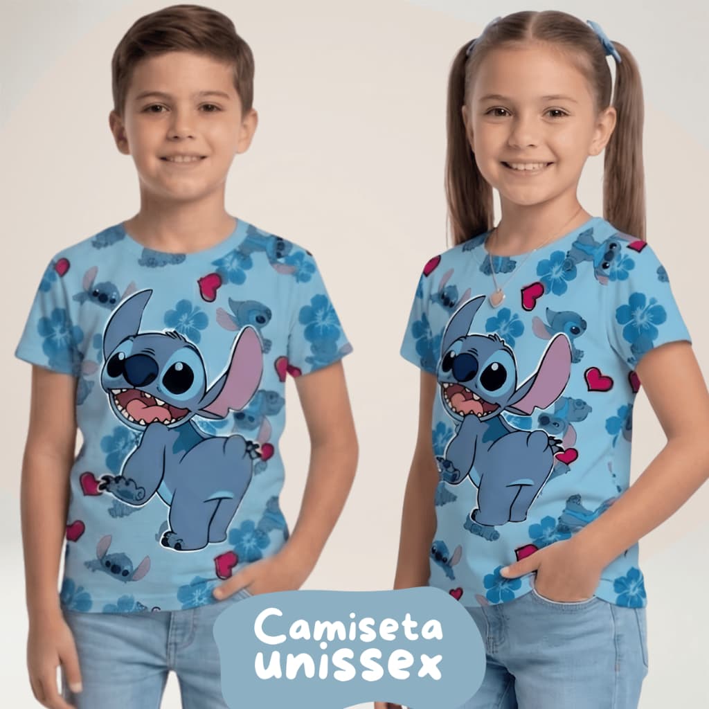 Camiseta Unissex Infantil Azul Com Estampa Frontal Personagem 2 anos ao G1