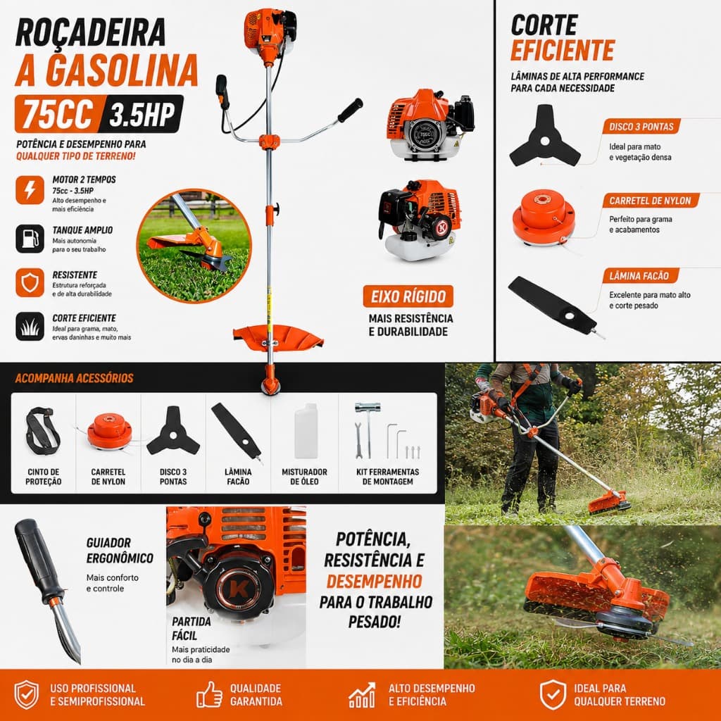 Roçadeira Nakasaki 75cc 3hp 2t Gasolina Potente Aparador Profissional Podar