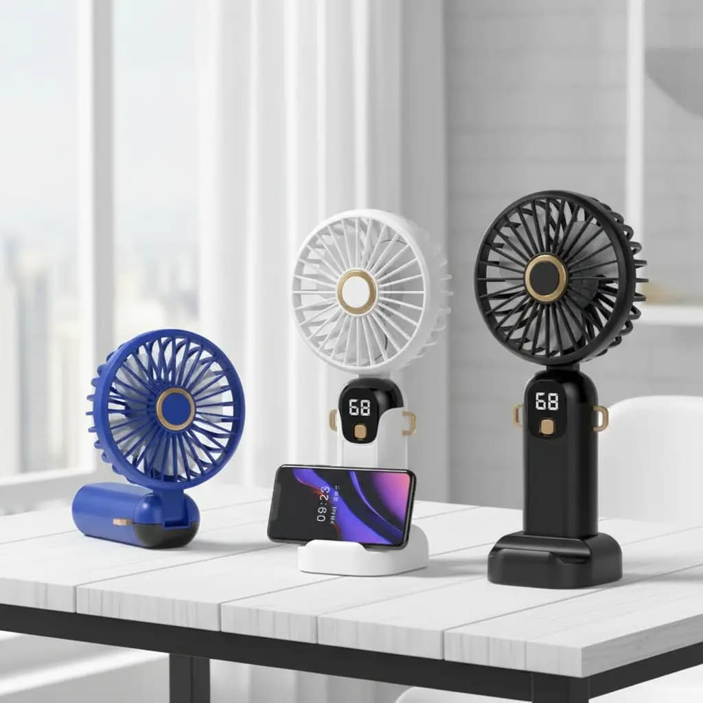 Ventilador Mini Portátil 5 Modos Pequeno Dobrável Digital USB – Presente para Escritório
