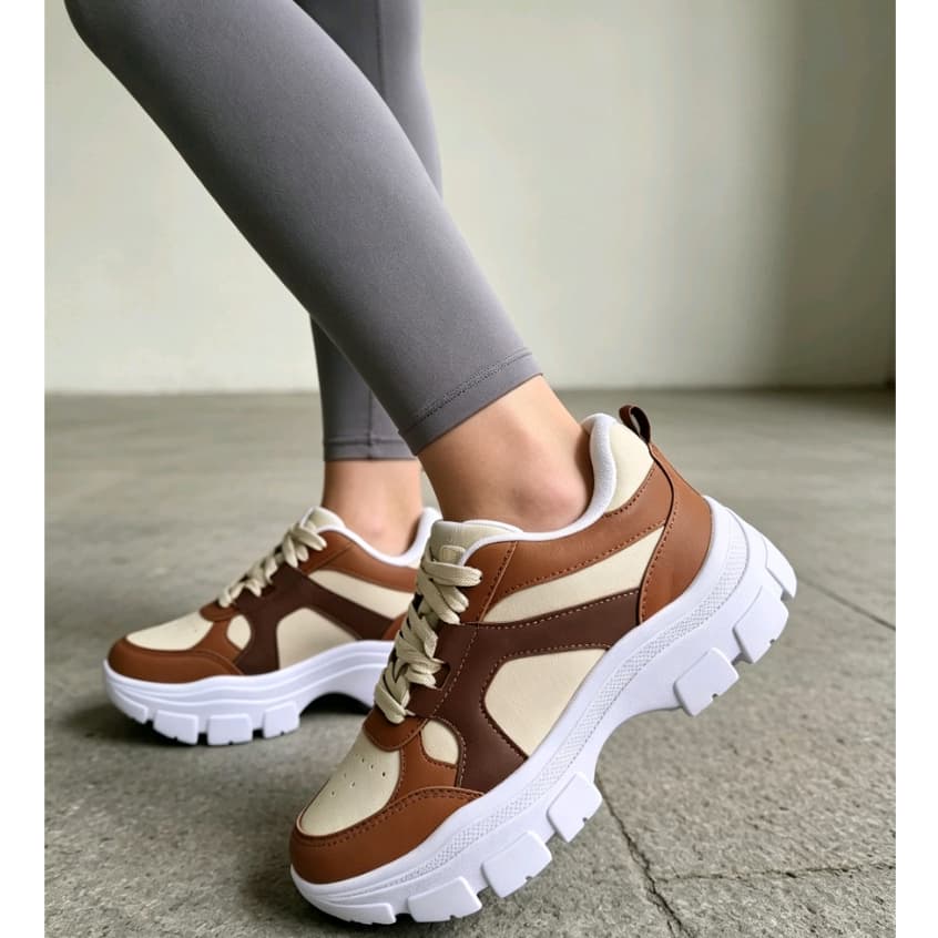 Tênis Feminino Estilo Chunky Plataforma casual trabalho sola alta moderno confortável