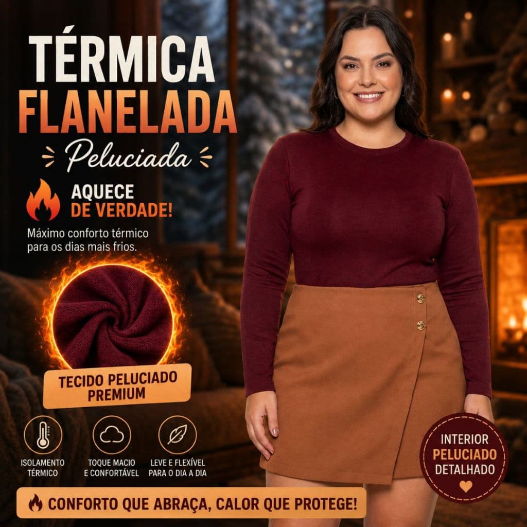 Blusa Térmica Peluciada Feminina Lisa Manga Longa Plus