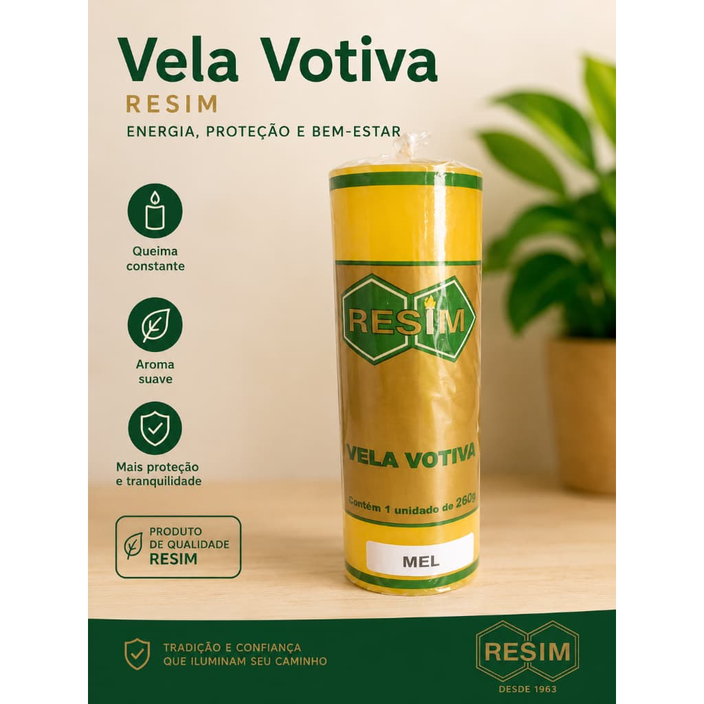 Vela Votiva 7 Dias Mel Amarela 260g Resim Aromática Oração e Decoração