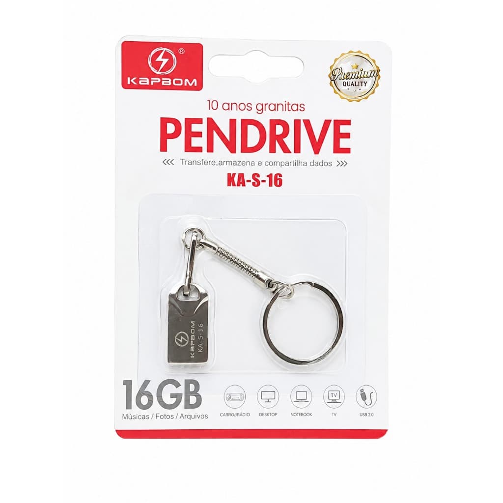 Pendrive Kapbom 16GB USB 2.0 KA-S-16 Memória Flash para Armazenar Fotos Músicas Vídeos e Arquivos
