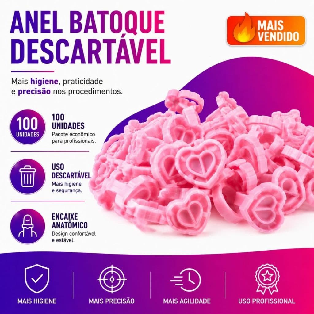 Anel Batoque Descartável 100 Unidades Profissional Para Micropigmentação Henna Cílios e Tattoo