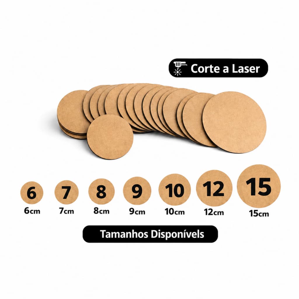 Bolacha de MDF Circulo/Redondo 7cm - 8cm - 9cm - 10cm - 12cm - 15cm - 20cm Suporte/Aplique mdf