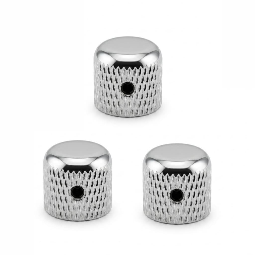 Kit Com 03 Knobs Metal Cromado Para Guitarra e Contra Baixo