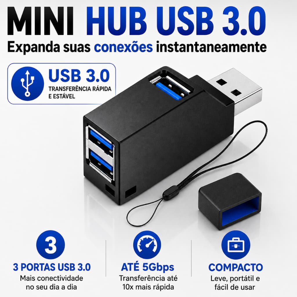 Hub USB Tomate MST-011 3 Portas | 1 USB 3.0 + 2 USB 2.0 para PC e Notebook