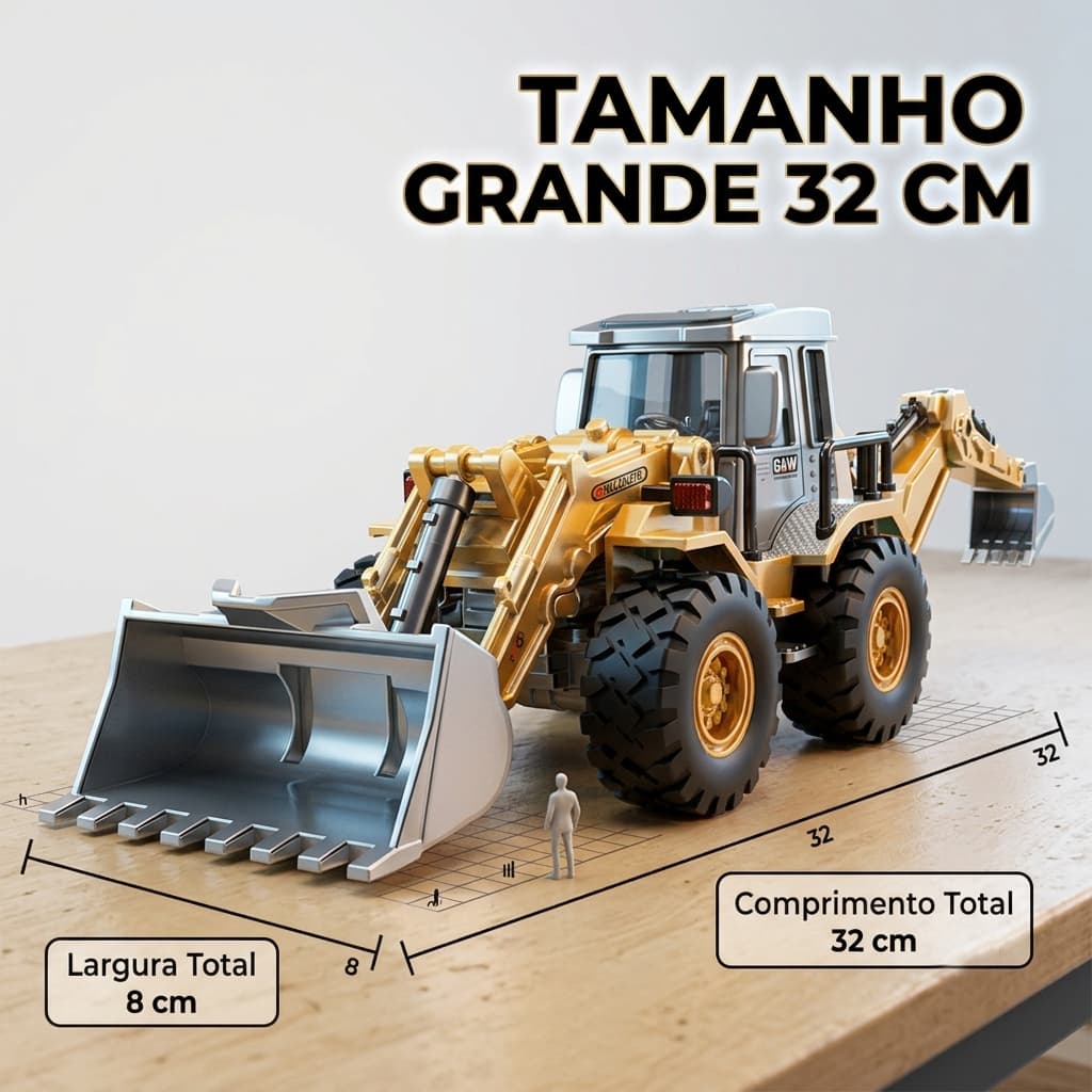 Miniatura Trator Retroescavadeira Metal Miniatura Die Cast 1:55 até 1:70  Grande ou Pequeno