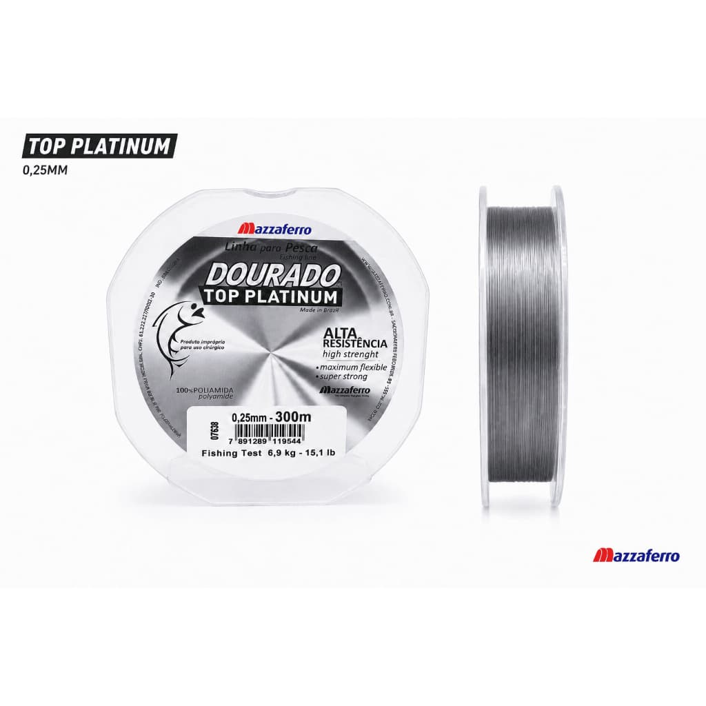 Linha de Pesca 0,25mm Top Platinum 6,9 kg Resistência Linha Premium Mazzaferro Traíra Tucunaré Piau