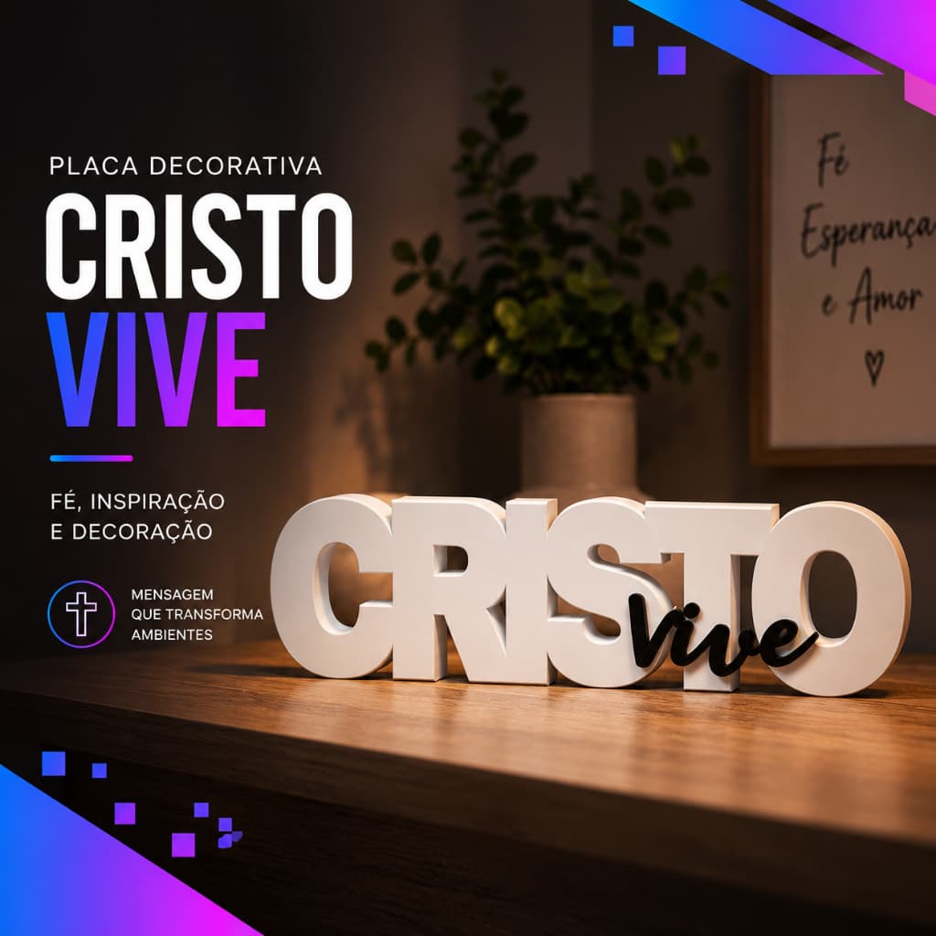 Cristo Vive Letreiro Decorativo I Placa Personalizada I Palavra Decorativa de Mesa 3D