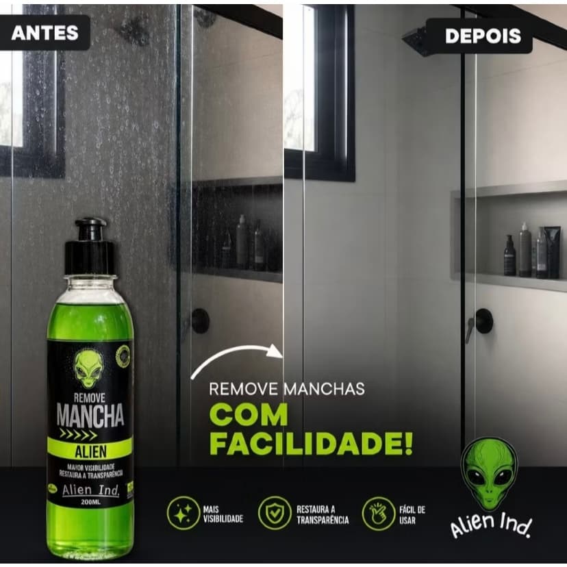 Limpa Vidros Alien Ind Remove Manchas Box Blindex Janela Bancada Brilho e Proteção