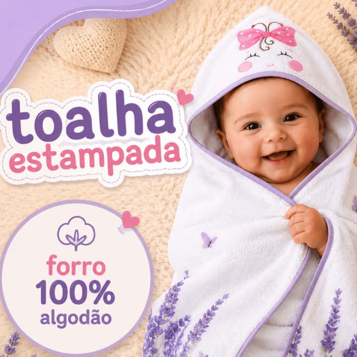 Toalha de banho Borboleta Lavanda capuz bebê infantil dupla camada fralda 100% algodão 75 x 95 cm
