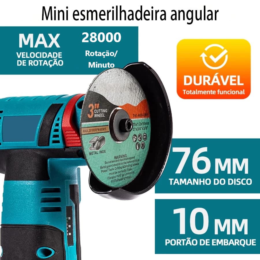 Mini Esmerilhadeira Angular Recarregável Sem Fio De 12V Com Duas Baterias Inclui Disco De Desbaste Portátil.