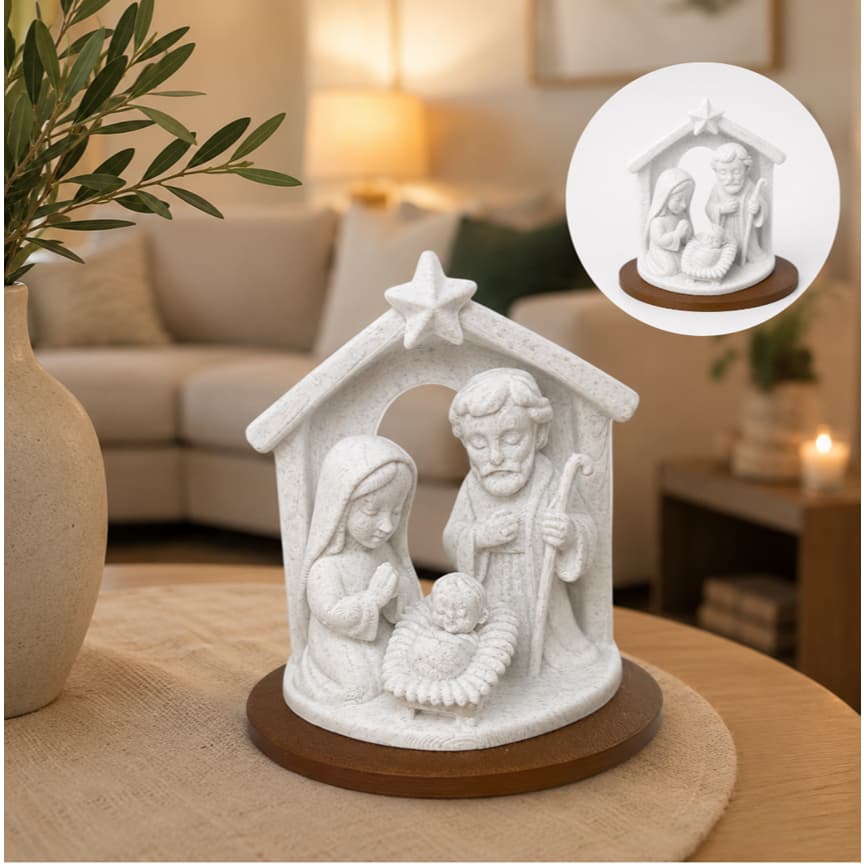 Presépio Natalino Decorativo Cristão Sagrada Família Decorativo para Mesa Estante Aparador e Sala de Estar