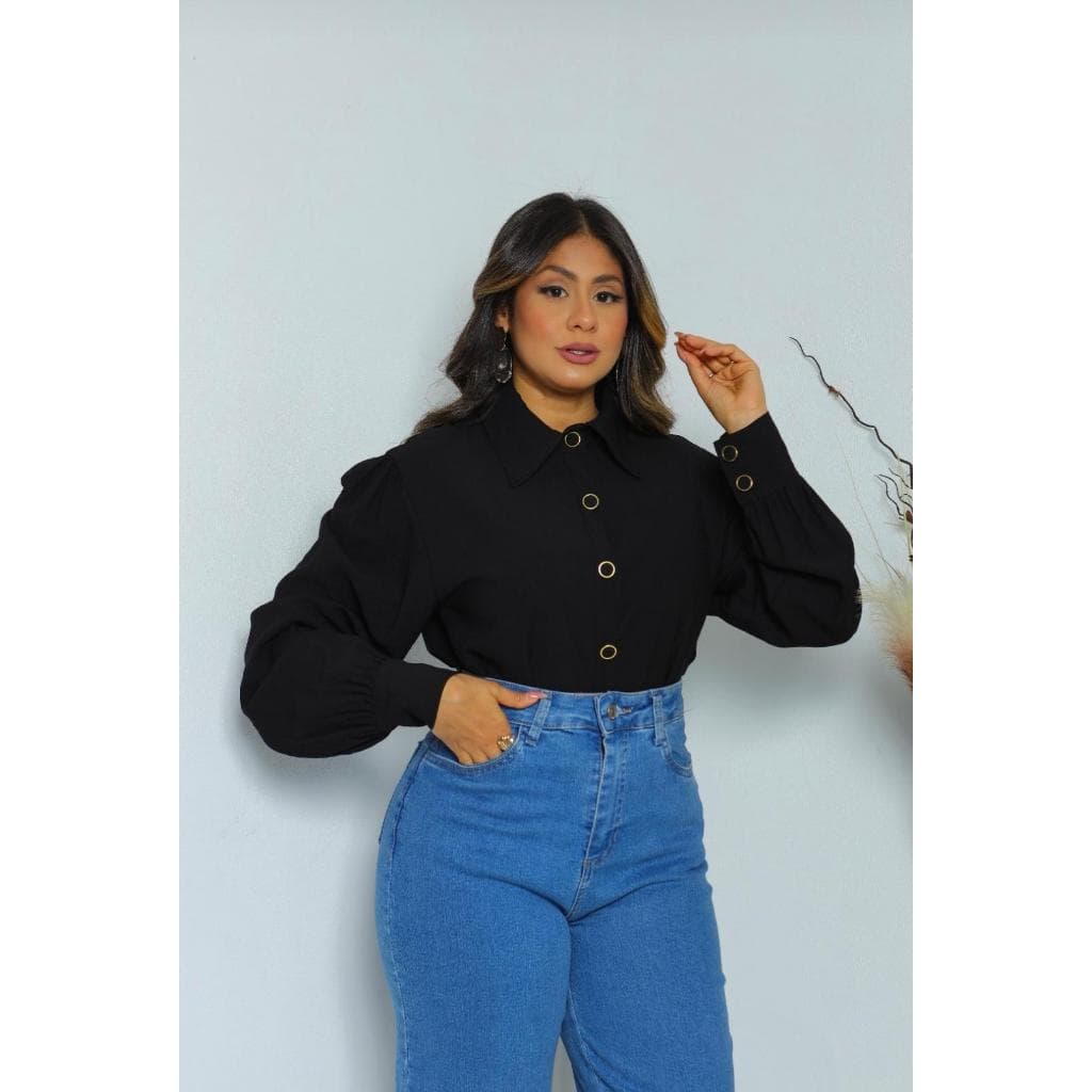 CAMISA SOCIAL CAMISA MANGA PRINCESA TECIDO MARRANTE SENSORIAL MODA CASUAL MODA FEFMININA