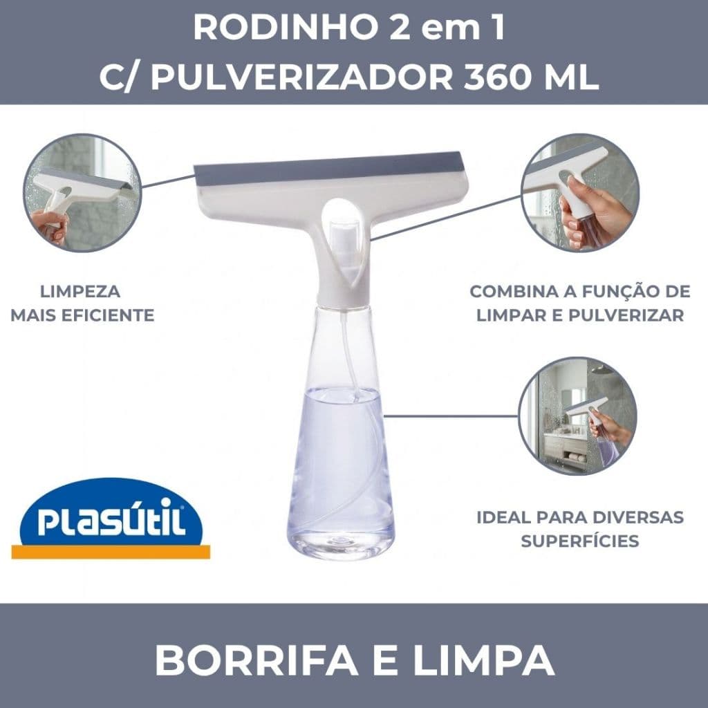Rodo 2 Em 1 C/ Pulverizador 360ml Borrifa E Limpa Plasútil para pia, vidro