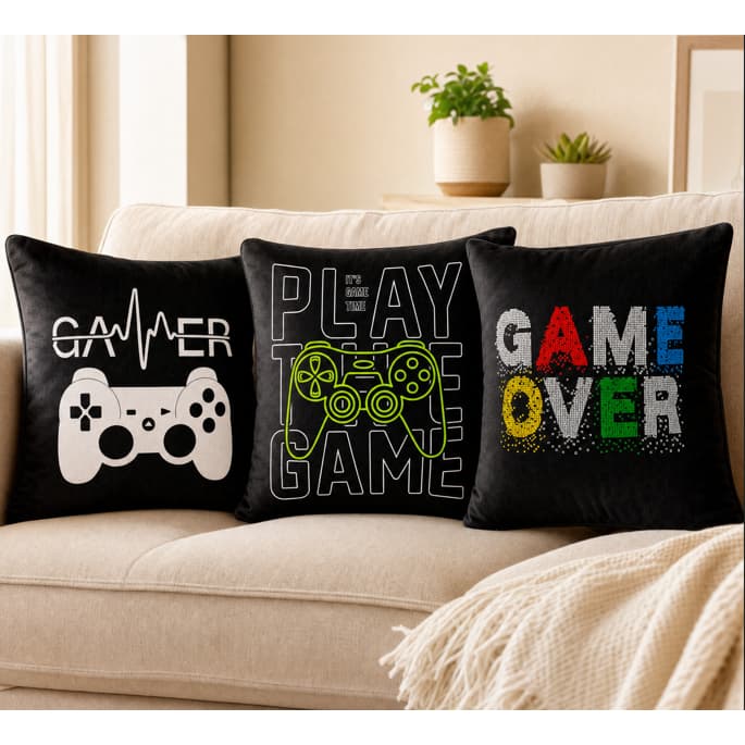 Kit Capas de Almofadas Decoração Gamer 3 Peças | Modelos Gamer e Gamer Girl