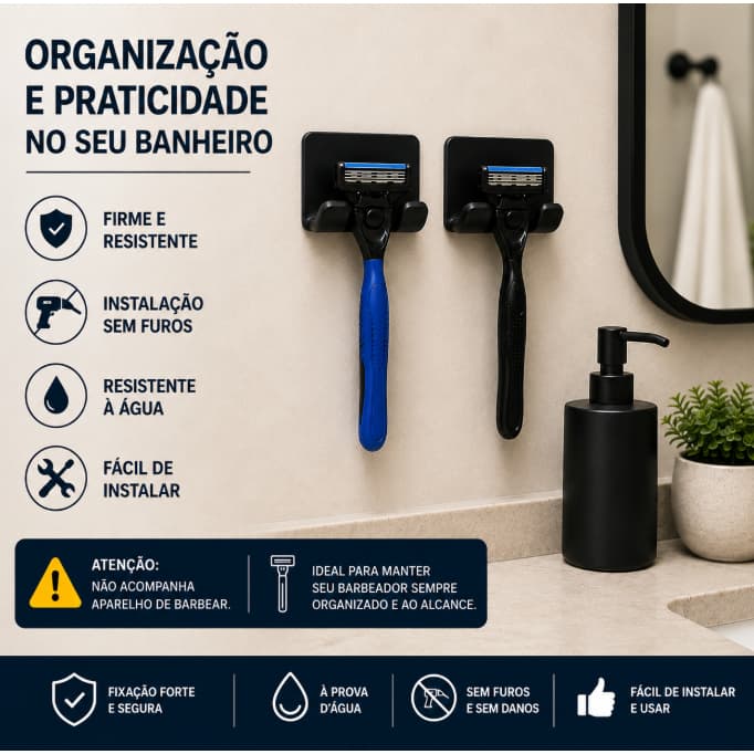 Suporte de Parede para Aparelho de Barbear - 2 UNIDADES (NÃO ACOMPANHA O APARELHO)