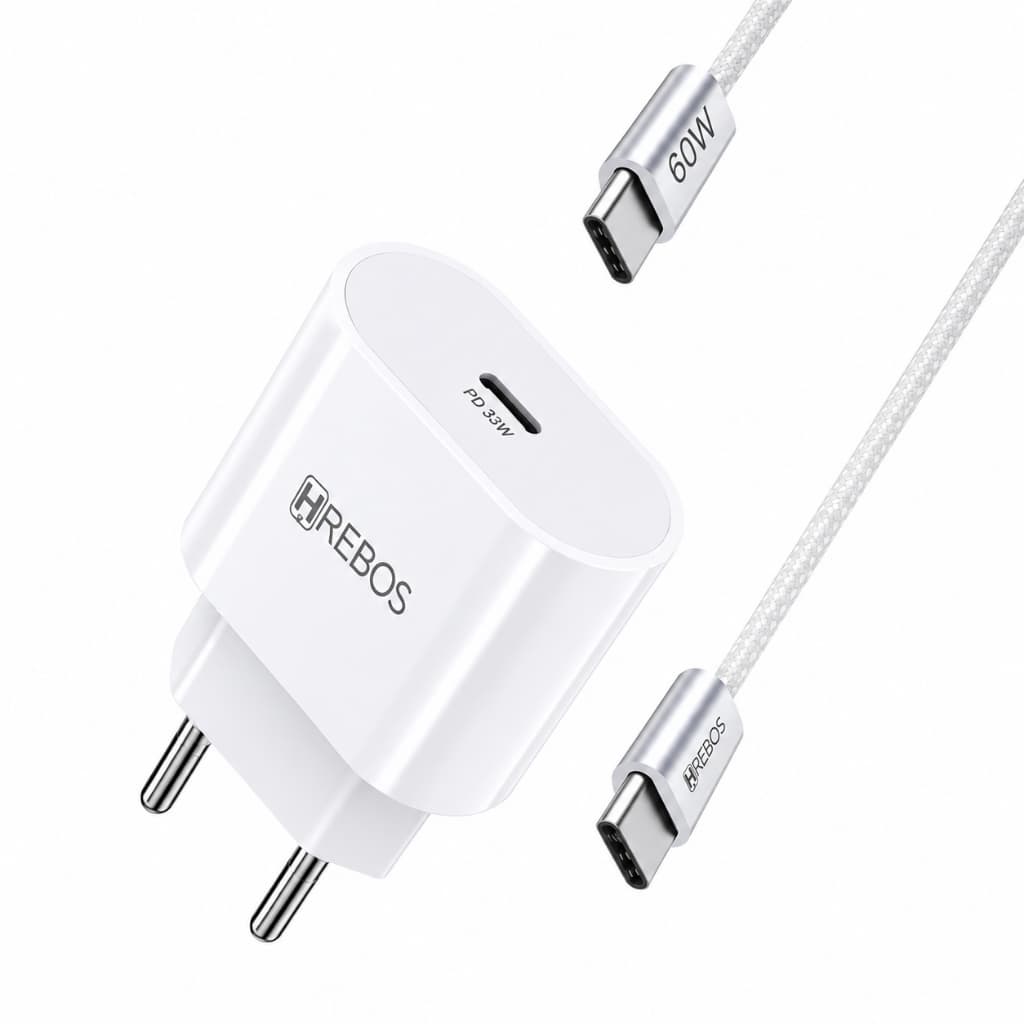 Carregador Turbo Charge 33W Cabo USB-C Tipo C para iPhone e Samsung Hrebos Original Anatel