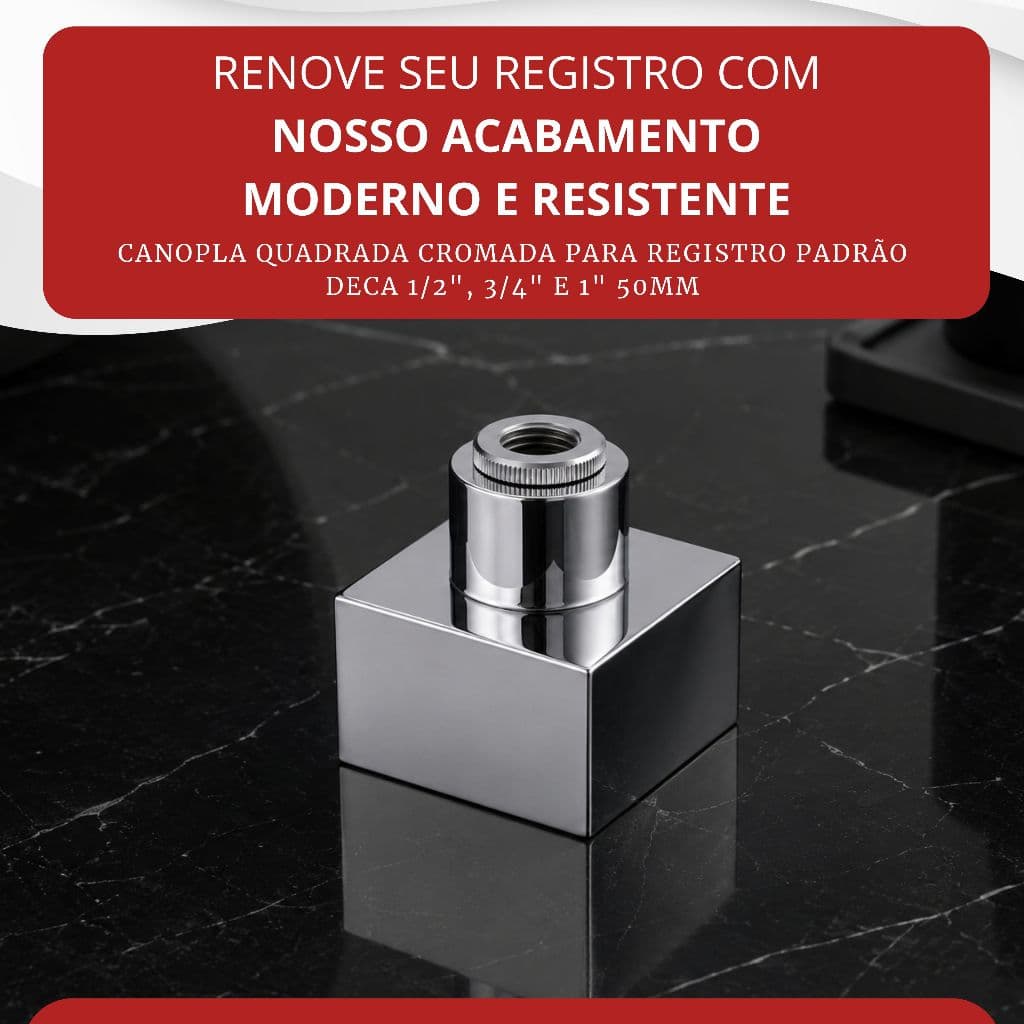 Canopla Quadrada Cromada para Registro Padrão Deca 1/2", 3/4" e 1" 50mm