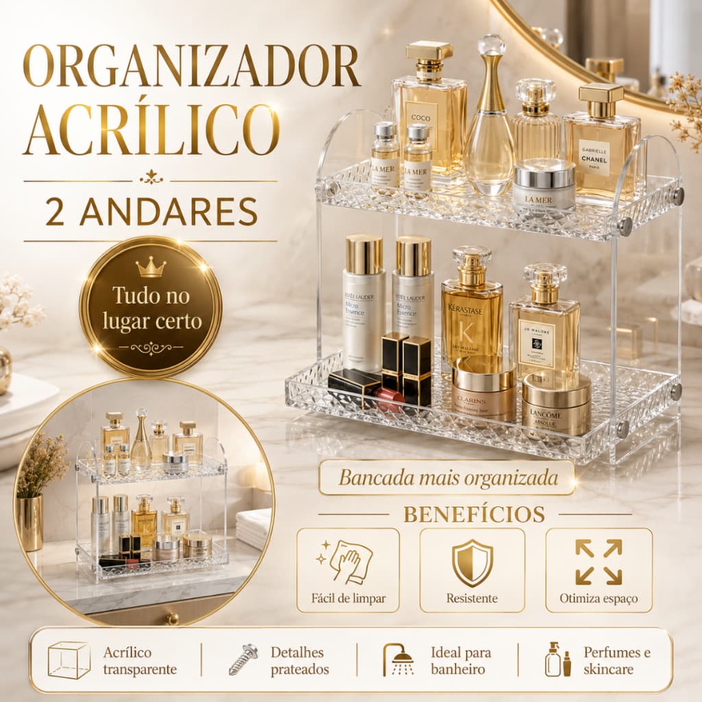 Organizador Acrílico 2 Andares Banheiro Maquiagem Perfume