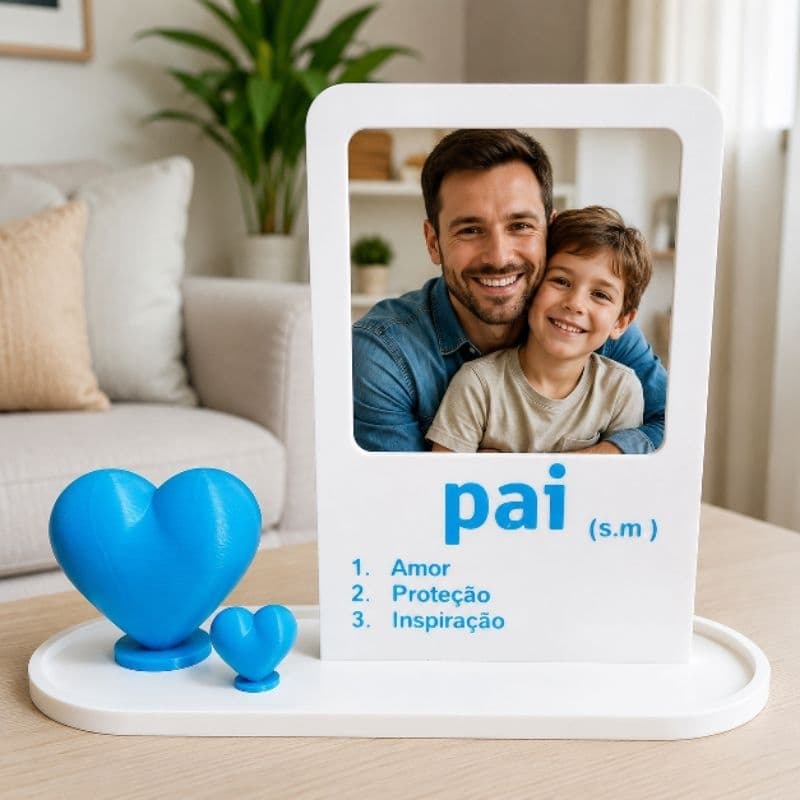 Porta Retrato Dia dos Pais com Base e Corações – Para Foto 8x8 cm –Lembrancinha Presente Criativo
