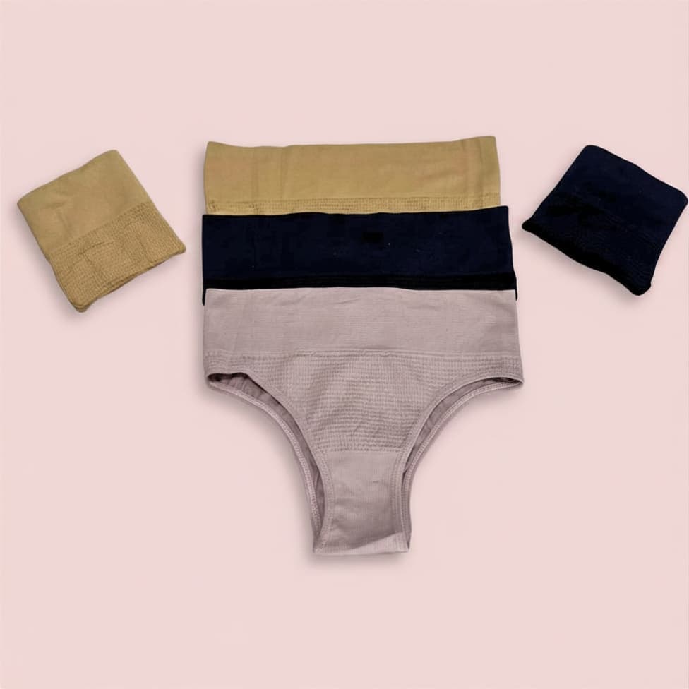 Kit Calcinha Cos Alto Texturizada Poliamida Tanga Cinta Reforçada Comprime E Segura Barriga