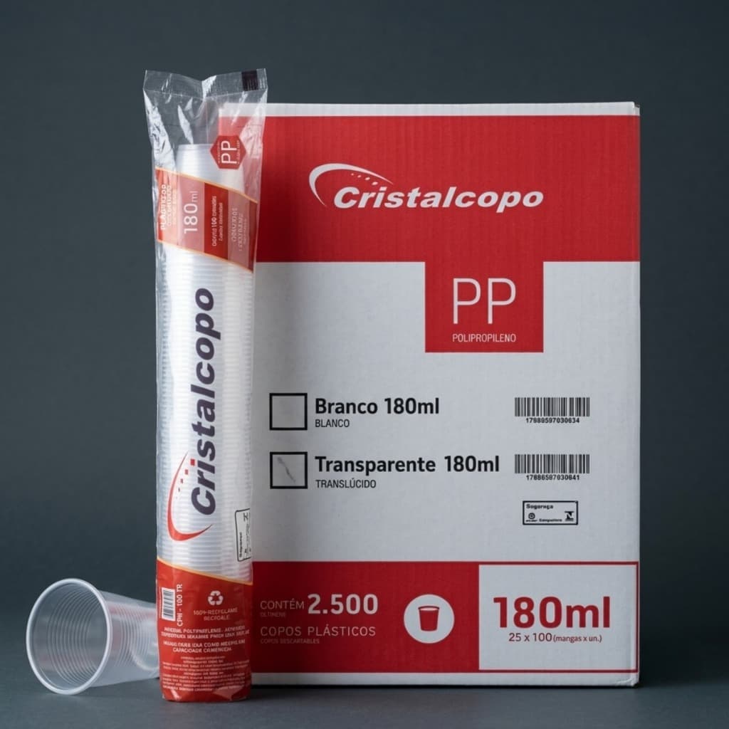KIT COPOS DESCARTAVEIS 180 ML CRISTALCOPO (PP) -PREMIUM SUCOS REFRIGERANTES AGUÁ
