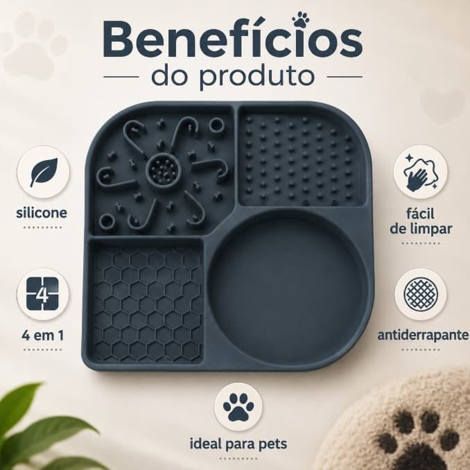 Tapete Lambedor Inibidor de Ansiedade Silicone Comedouro Lento Pet, Cães E Gatos Grande