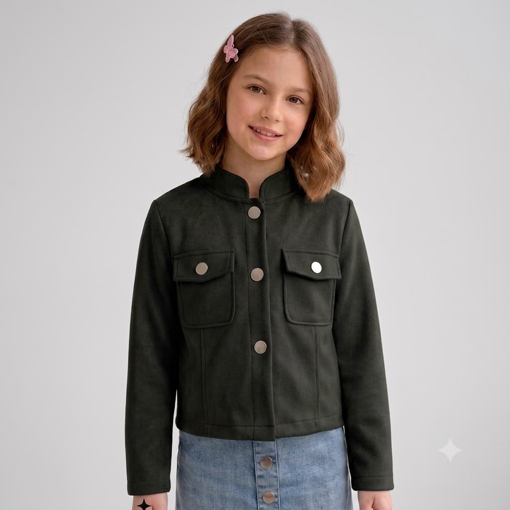 Jaqueta Infantil Juvenil de Suede com Botões e Bolso Elegante e Confortável