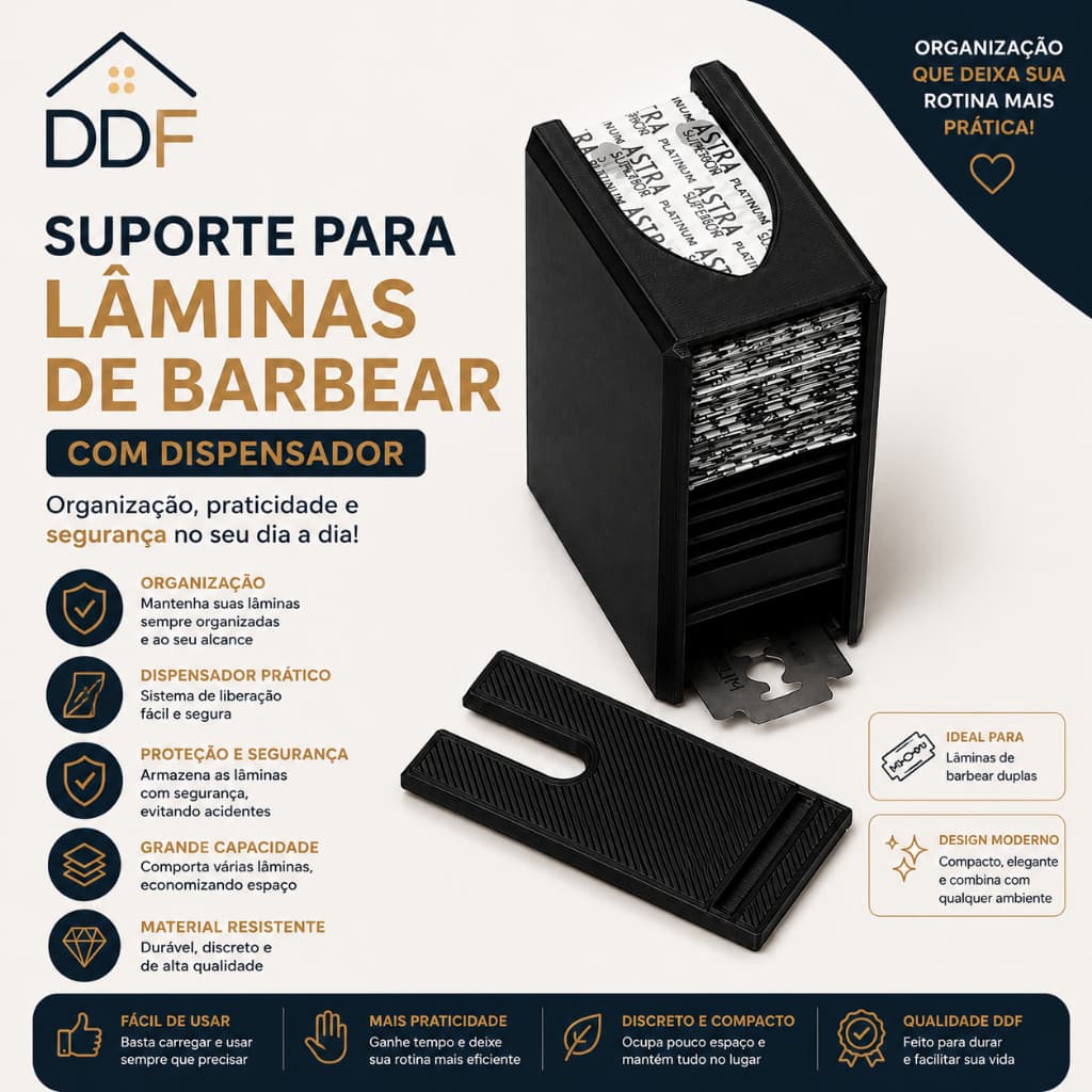 Suporte para Lâminas de Barbear com Dispensador, Gilete Navalha Organizador de Lâminas, Dispenser para Barbearia Banhei