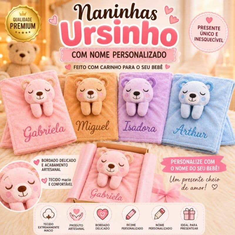 Naninha bebê Premium MENINO / MENINA PERSONALIZADO com nome bordado /  Maternidade / Chá de Bebê / Ursinho