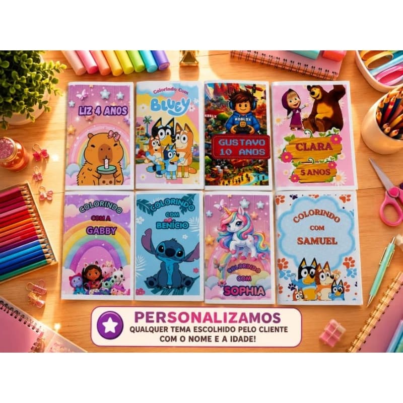 kits livros de colorir infantil lembrancinha personalizado qualquer tema